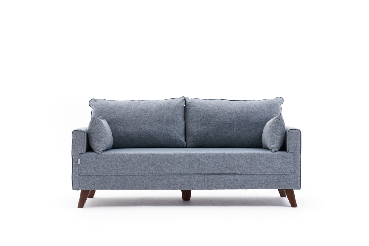 Sofá moderno de 2 lugares, azul, 177 x 85 x 81 cm | Estrutura em formato de árvore de abeto, 100% poliéster, tecido de fácil limpeza, espuma 28 DNS | Design escandinavo elegante para residências e hotéis
