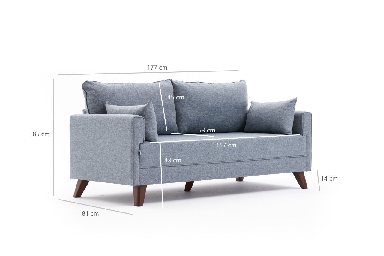 Sofá moderno de 2 lugares, azul, 177 x 85 x 81 cm | Estrutura em formato de árvore de abeto, 100% poliéster, tecido de fácil limpeza, espuma 28 DNS | Design escandinavo elegante para residências e hotéis