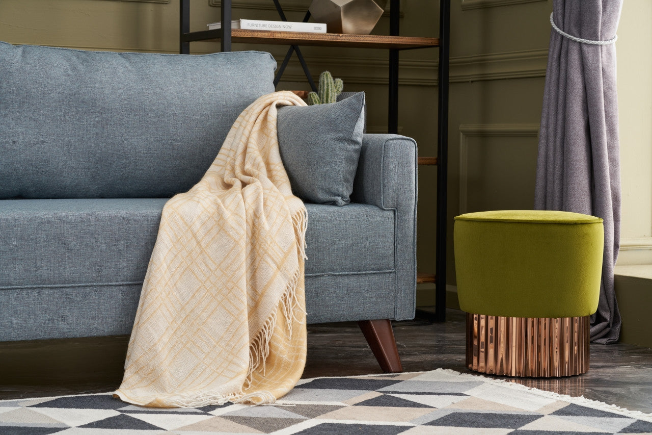 Sofá moderno de 3 lugares, azul, 208 cm | Estrutura em formato de árvore de abeto, 100% poliéster, tecido fácil de limpar | Design escandinavo elegante para residências e hotéis