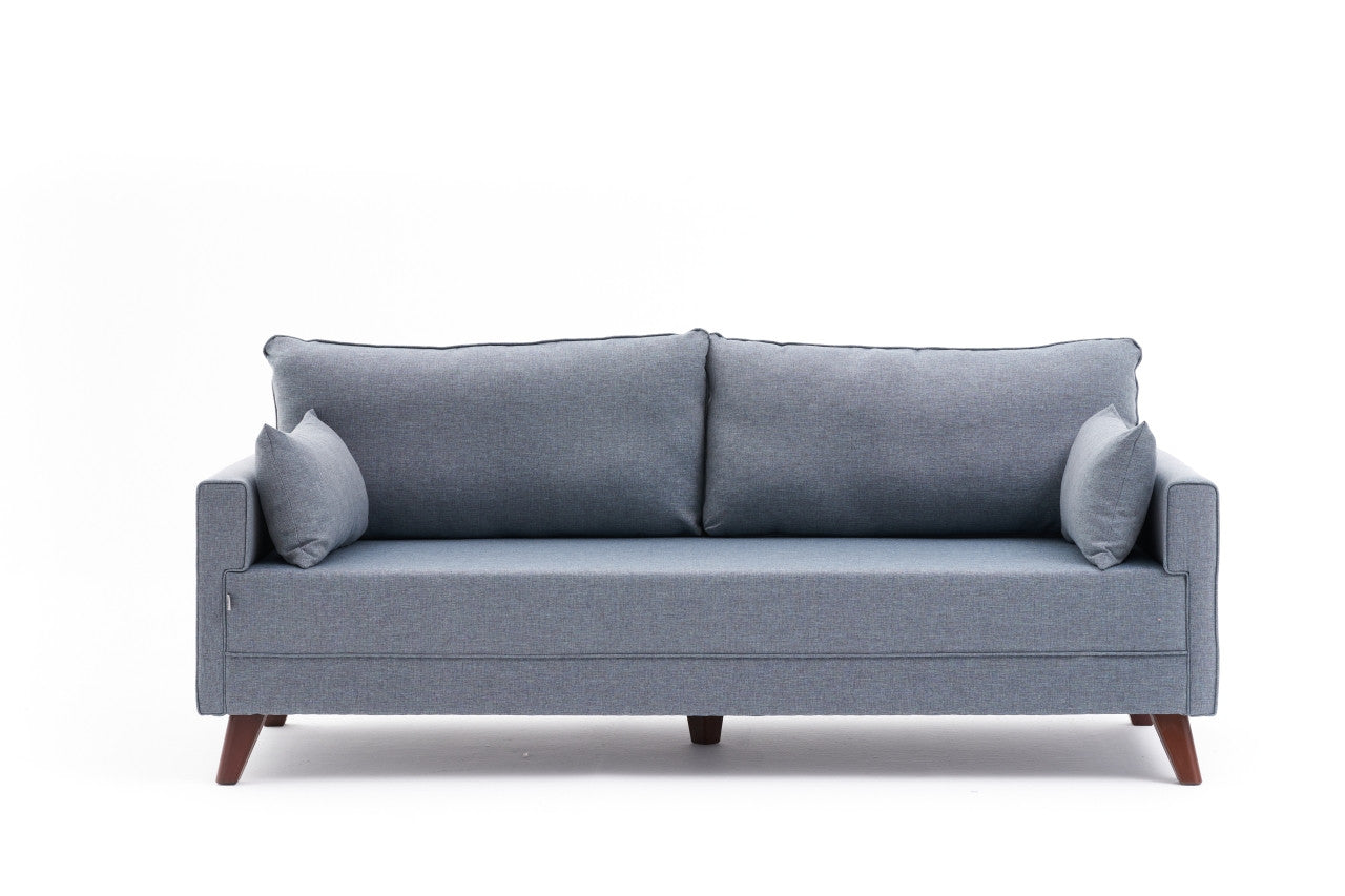 Sofá moderno de 3 lugares, azul, 208 cm | Estrutura em formato de árvore de abeto, 100% poliéster, tecido fácil de limpar | Design escandinavo elegante para residências e hotéis