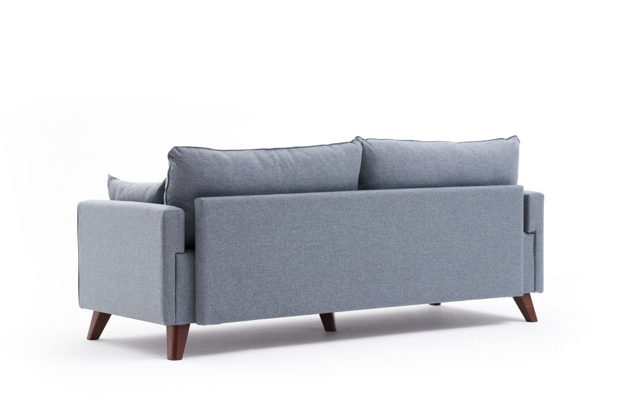 Sofá moderno de 3 lugares, azul, 208 cm | Estrutura em formato de árvore de abeto, 100% poliéster, tecido fácil de limpar | Design escandinavo elegante para residências e hotéis