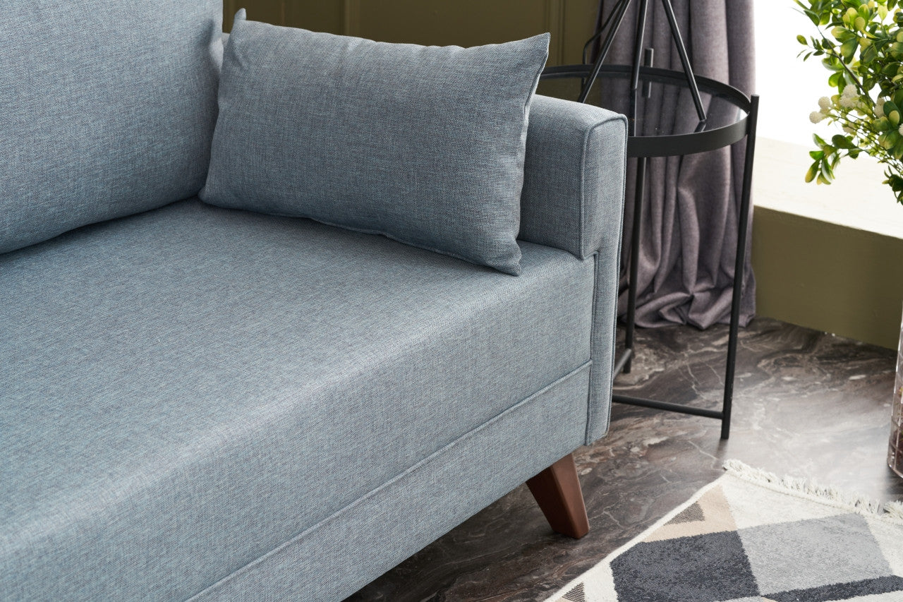 Sofá-cama moderno de 3 lugares, azul, estrutura de abeto, 208 cm | 100% poliéster, fácil de limpar, capacidade de 250 kg, tamanho da cama: 150 x 190 cm, elegante e funcional
