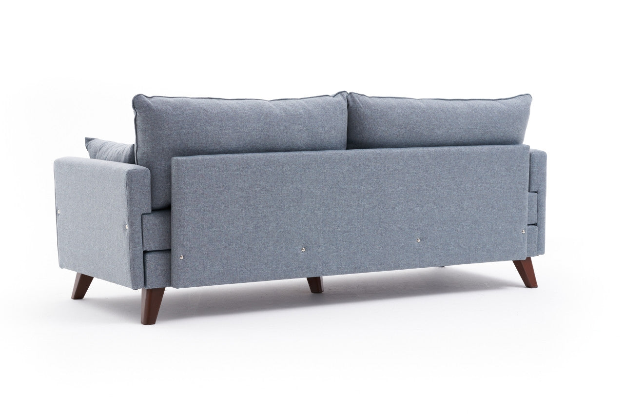 Sofá-cama moderno de 3 lugares, azul, estrutura de abeto, 208 cm | 100% poliéster, fácil de limpar, capacidade de 250 kg, tamanho da cama: 150 x 190 cm, elegante e funcional