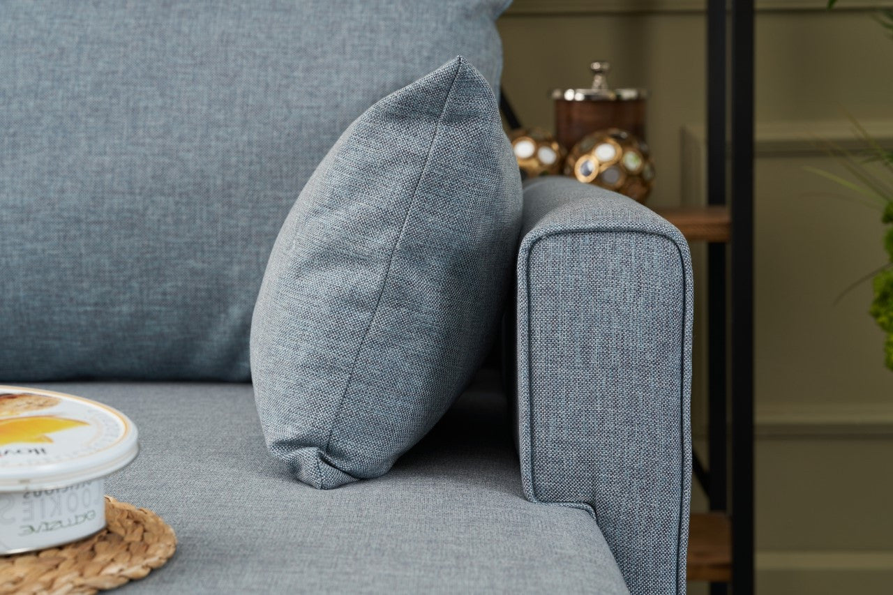 Sofá de Canto Moderno, Azul, 275 cm | Estrutura em formato de árvore de abeto, 100% poliéster, tecido de fácil limpeza, espuma 28 DNS, pernas de plástico | Design escandinavo elegante para sala de estar