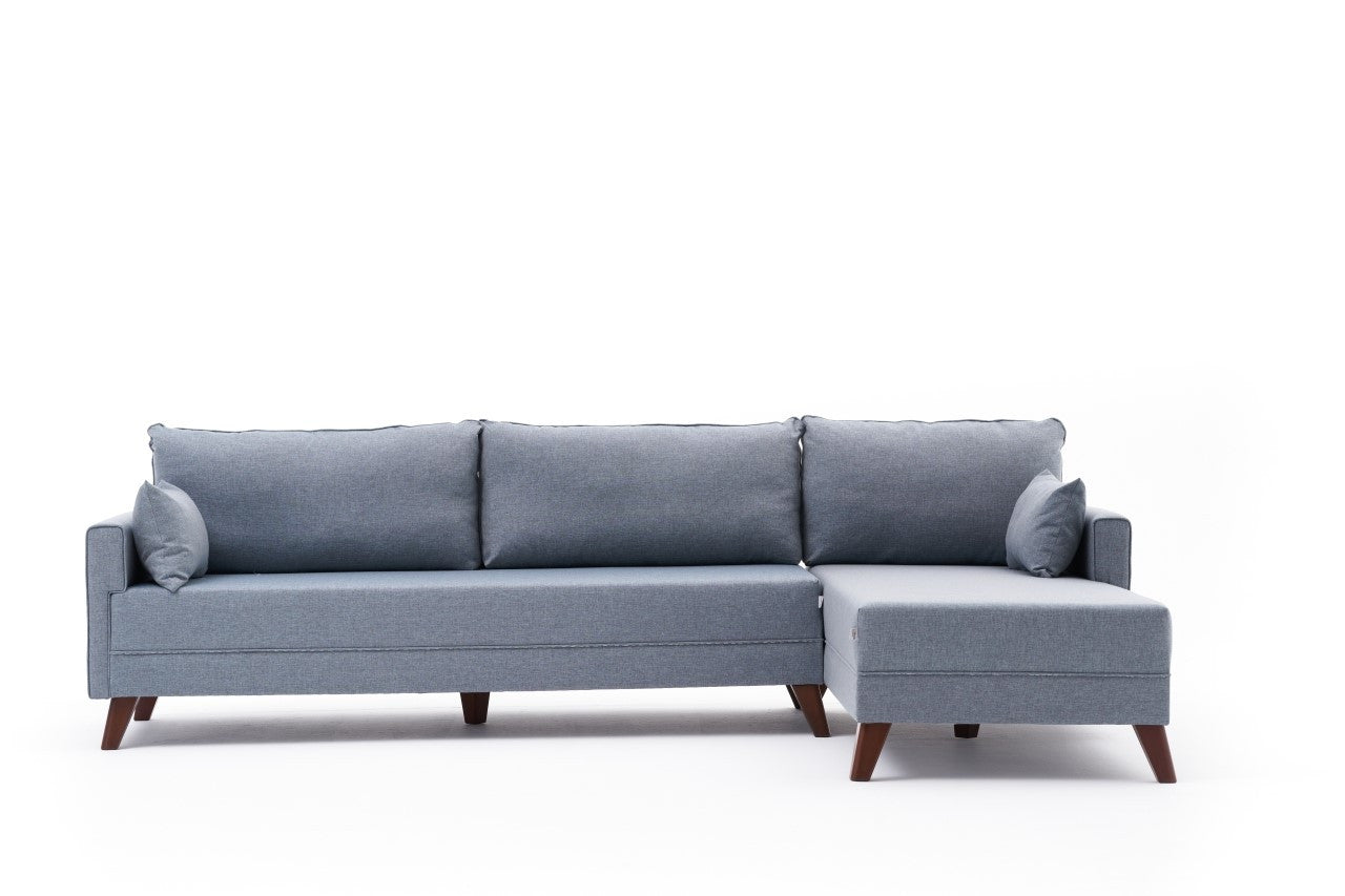 Sofá de Canto Moderno, Azul, 275 cm | Estrutura em formato de árvore de abeto, 100% poliéster, tecido de fácil limpeza, espuma 28 DNS, pernas de plástico | Design escandinavo elegante para sala de estar