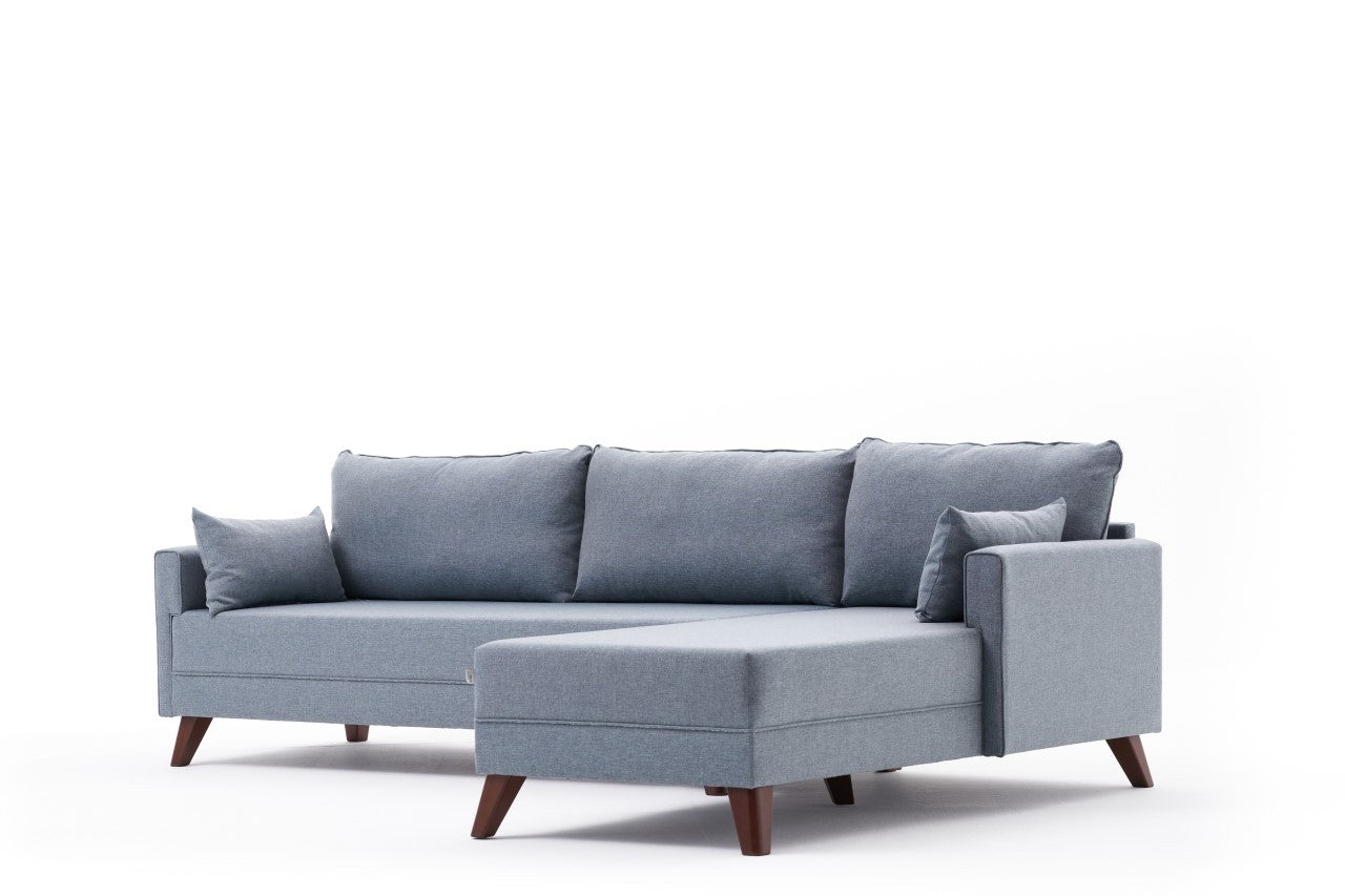 Sofá de Canto Moderno, Azul, 275 cm | Estrutura em formato de árvore de abeto, 100% poliéster, tecido de fácil limpeza, espuma 28 DNS, pernas de plástico | Design escandinavo elegante para sala de estar