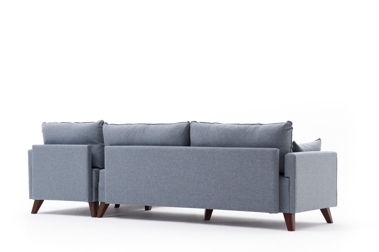 Sofá de Canto Moderno, Azul, 275 cm | Estrutura em formato de árvore de abeto, 100% poliéster, tecido de fácil limpeza, espuma 28 DNS, pernas de plástico | Design escandinavo elegante para sala de estar