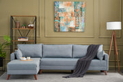 Sofá de Canto Moderno, Azul, 275 cm | Estrutura em formato de árvore de abeto, 100% poliéster, tecido de fácil limpeza, espuma 28 DNS, pernas de plástico | Design escandinavo elegante para sala de estar
