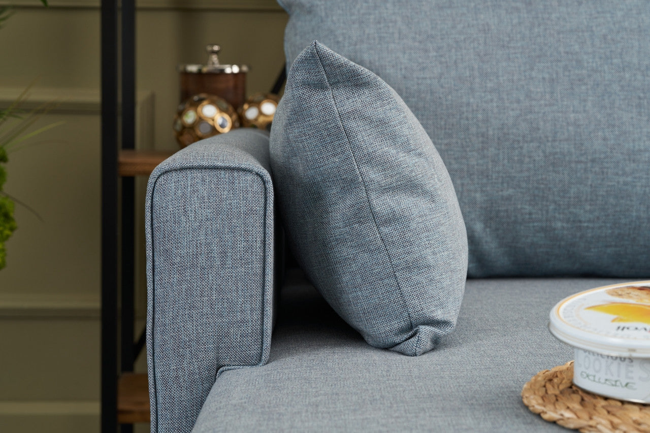 Sofá de Canto Moderno, Azul, 275 cm | Estrutura em formato de árvore de abeto, 100% poliéster, tecido de fácil limpeza, espuma 28 DNS, pernas de plástico | Design escandinavo elegante para sala de estar