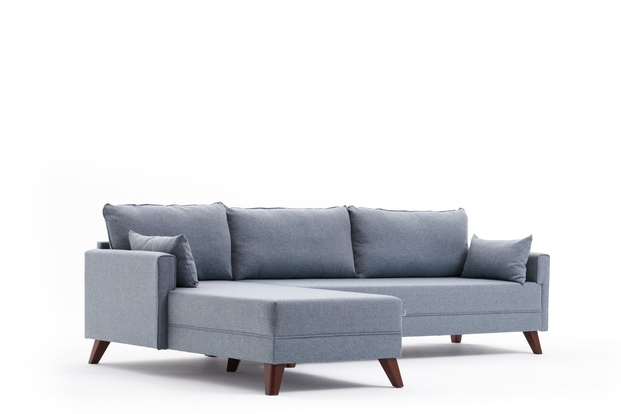 Sofá de Canto Moderno, Azul, 275 cm | Estrutura em formato de árvore de abeto, 100% poliéster, tecido de fácil limpeza, espuma 28 DNS, pernas de plástico | Design escandinavo elegante para sala de estar