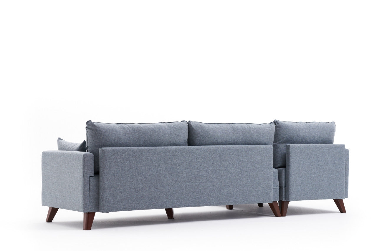 Sofá de Canto Moderno, Azul, 275 cm | Estrutura em formato de árvore de abeto, 100% poliéster, tecido de fácil limpeza, espuma 28 DNS, pernas de plástico | Design escandinavo elegante para sala de estar