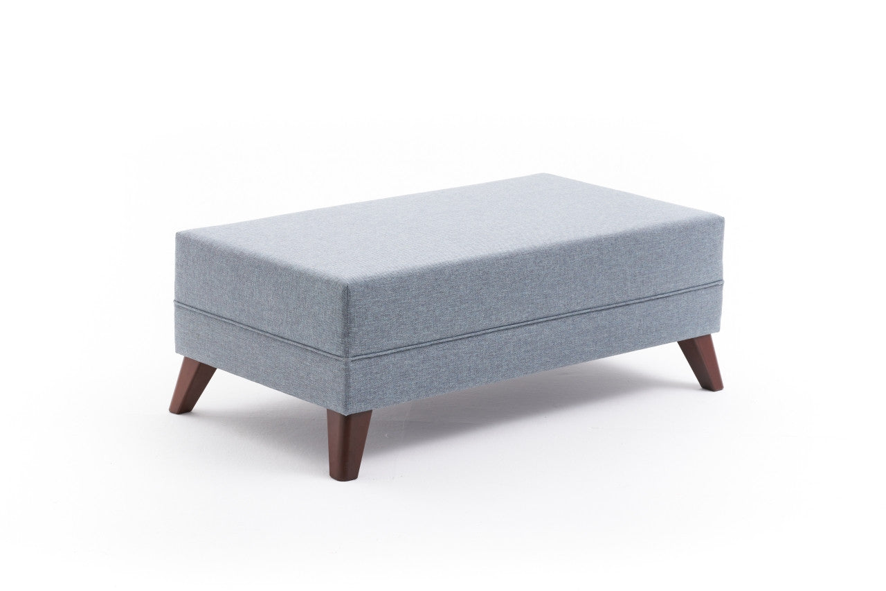 Sofá-cama de canto moderno, azul, 205 x 85 x 140 cm | Estrutura em formato de árvore de abeto, 100% poliéster, fácil de limpar | Inclui pufe e cama confortável de 190 x 140 cm
