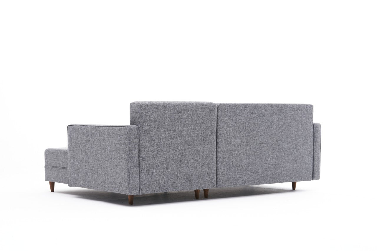 Sofá-cama de canto moderno, cinza, estrutura de madeira de faia, 215 cm | 100% poliéster, fácil de limpar, inclui almofadas | Perfeito para espaços de estar elegantes