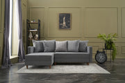 Sofá-cama de canto moderno, cinza, estrutura de madeira de faia, 215 cm | 100% poliéster, fácil de limpar, inclui almofadas | Perfeito para espaços de estar elegantes