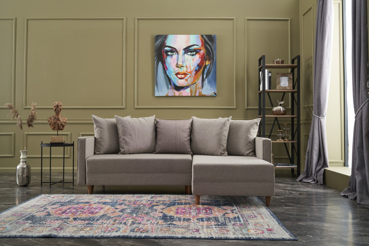 Sofá-cama de canto moderno, creme, estrutura de madeira de faia, 215 x 150 x 80 cm | 100% poliéster, fácil de limpar, inclui almofadas | Design escandinavo elegante