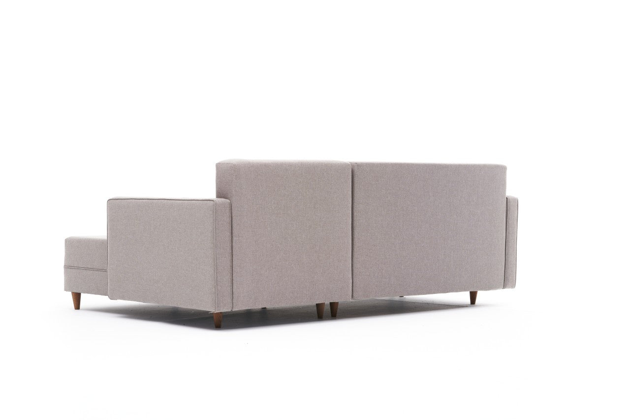 Sofá-cama de canto moderno, creme, estrutura de madeira de faia, 215 x 150 x 80 cm | 100% poliéster, fácil de limpar, inclui almofadas | Design escandinavo elegante