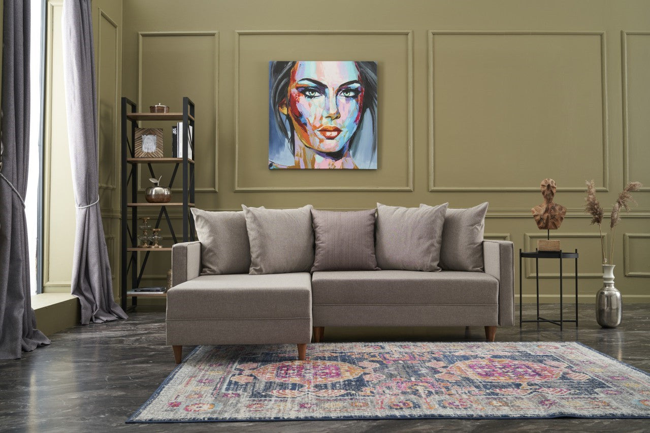Sofá-cama de canto moderno, creme, estrutura de madeira de faia, 215 x 150 x 80 cm | 100% poliéster, fácil de limpar, inclui almofadas | Design escandinavo elegante