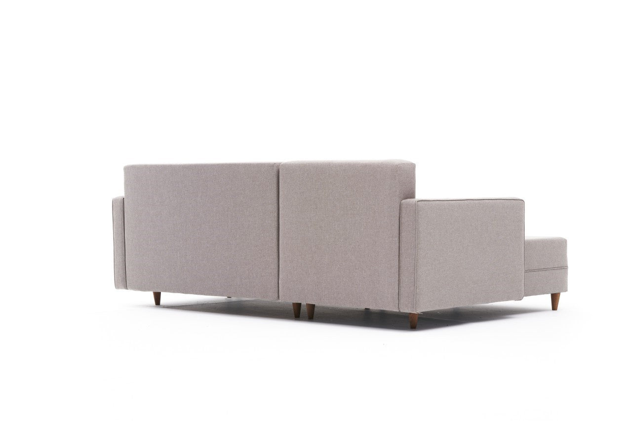 Sofá-cama de canto moderno, creme, estrutura de madeira de faia, 215 x 150 x 80 cm | 100% poliéster, fácil de limpar, inclui almofadas | Design escandinavo elegante