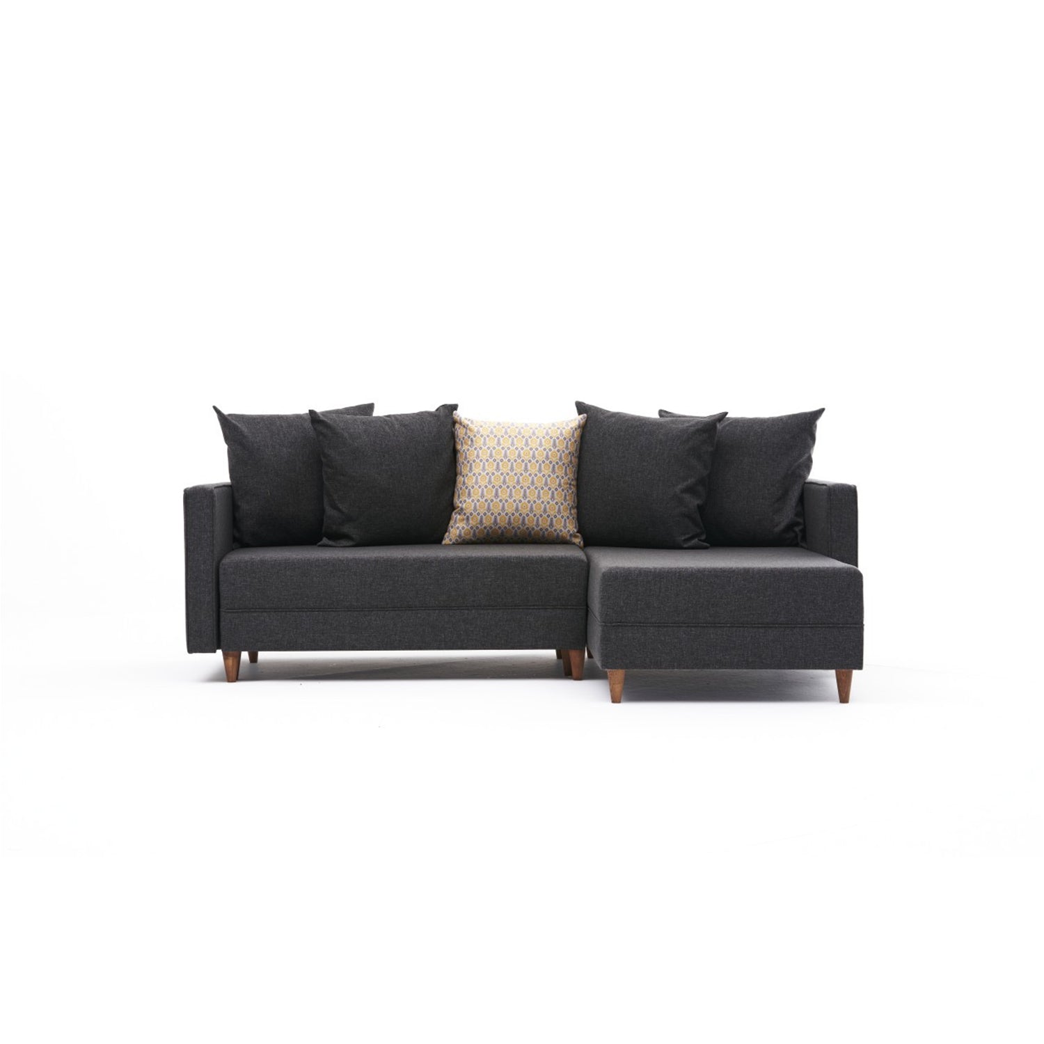 Sofá-cama de canto moderno, antracite, 215 x 150 x 80 cm | Estrutura em madeira de faia, 100% poliéster, fácil de limpar, inclui almofadas | Design escandinavo elegante