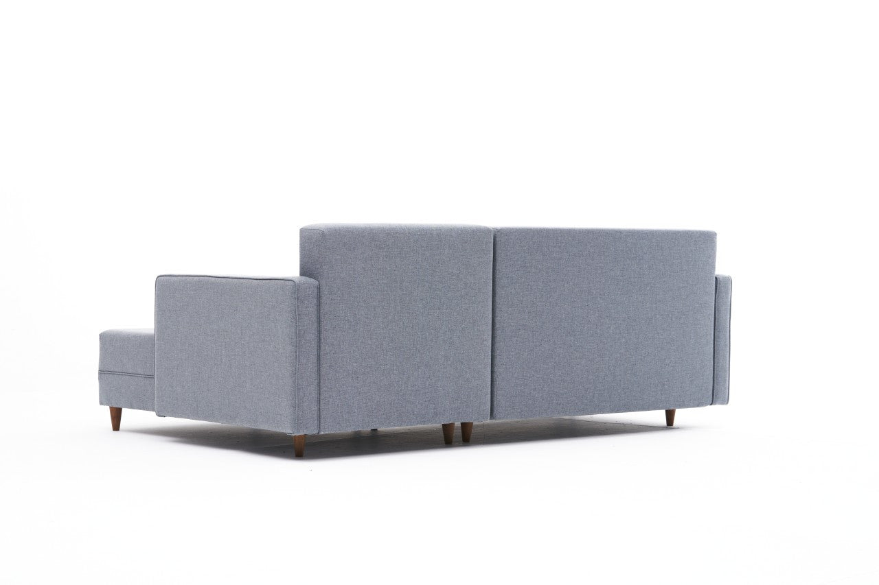 Sofá-cama de canto moderno, azul, estrutura de madeira de faia, 215 x 150 x 80 cm | 100% poliéster, fácil de limpar, inclui almofadas | Perfeito para o estilo de vida escandinavo