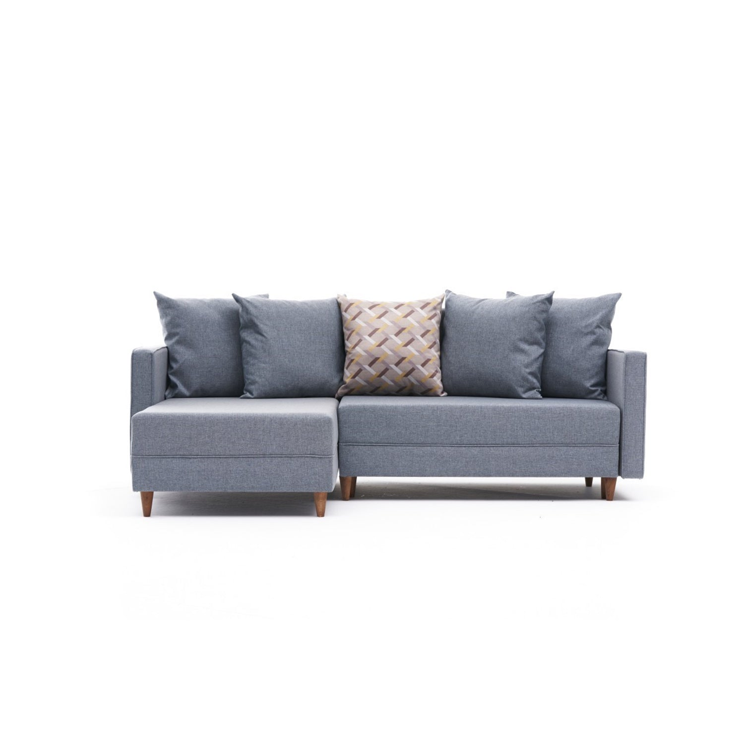 Sofá-cama de canto moderno, azul, estrutura de madeira de faia, 215 x 150 x 80 cm | 100% poliéster, fácil de limpar, inclui almofadas | Perfeito para o estilo de vida escandinavo