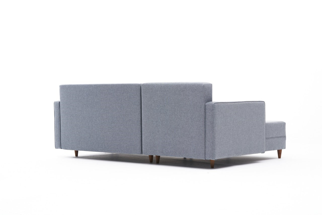 Sofá-cama de canto moderno, azul, estrutura de madeira de faia, 215 x 150 x 80 cm | 100% poliéster, fácil de limpar, inclui almofadas | Perfeito para o estilo de vida escandinavo