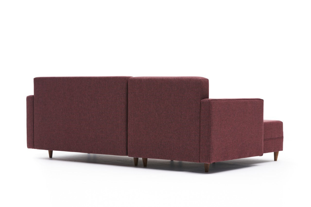 Sofá-cama de canto vermelho Claret, estrutura de madeira de faia, 215 x 150 cm | 100% poliéster, fácil de limpar, inclui almofadas | Design escandinavo moderno, perfeito para salas de estar