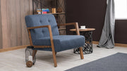 Poltrona moderna – 69x80x83 cm – azul – tecido 100% poliéster e pernas de madeira de faia