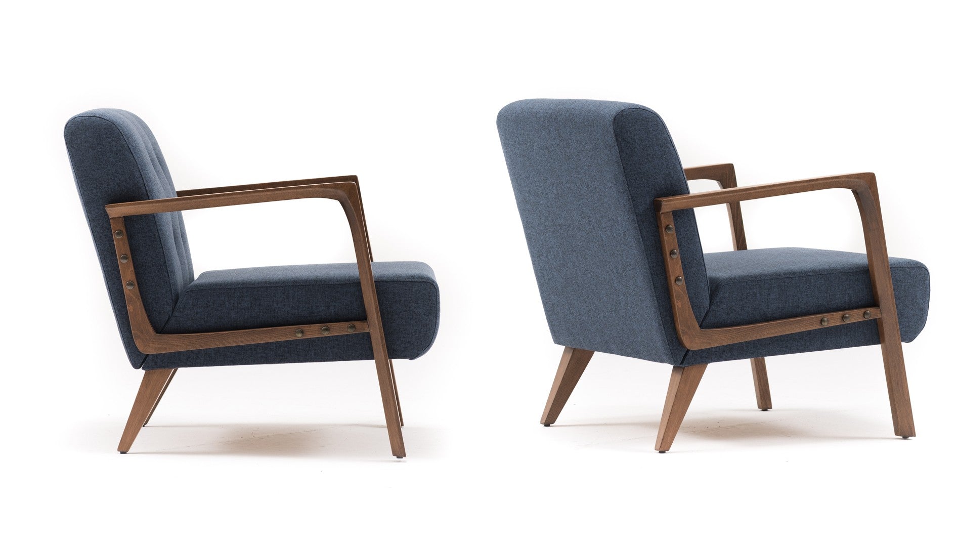 Poltrona moderna – 69x80x83 cm – azul – tecido 100% poliéster e pernas de madeira de faia
