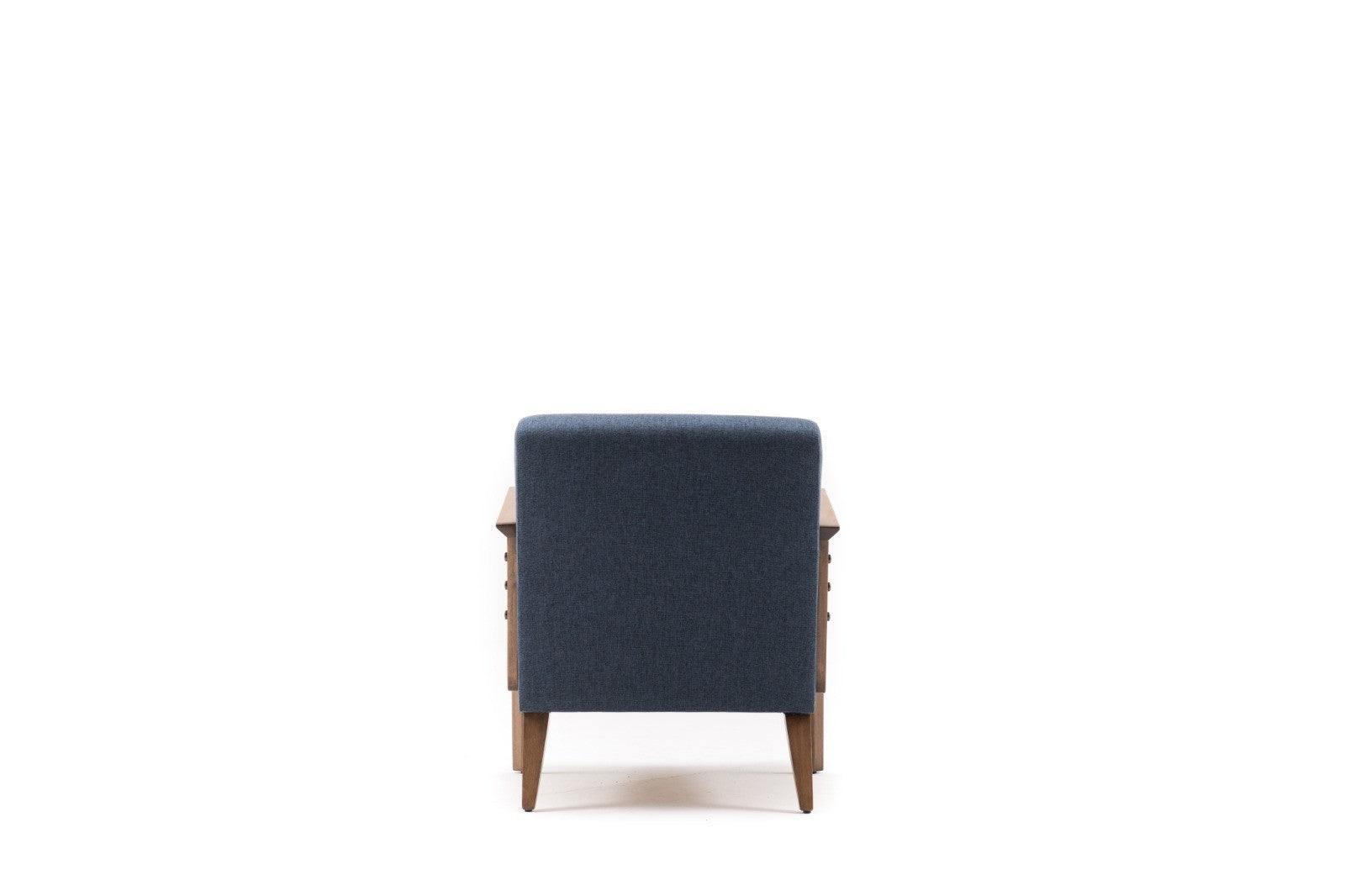 Poltrona moderna – 69x80x83 cm – azul – tecido 100% poliéster e pernas de madeira de faia