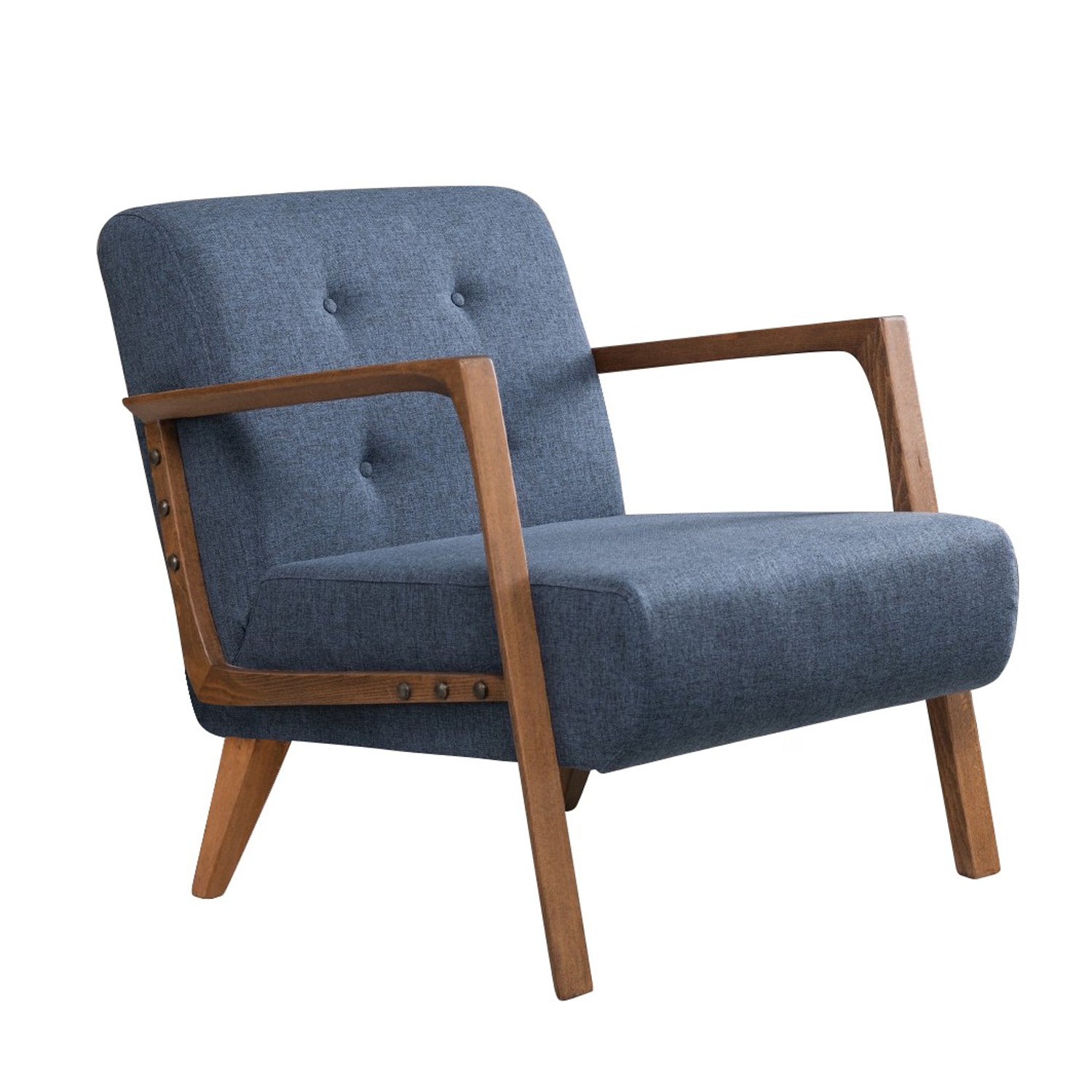 Poltrona moderna – 69x80x83 cm – azul – tecido 100% poliéster e pernas de madeira de faia