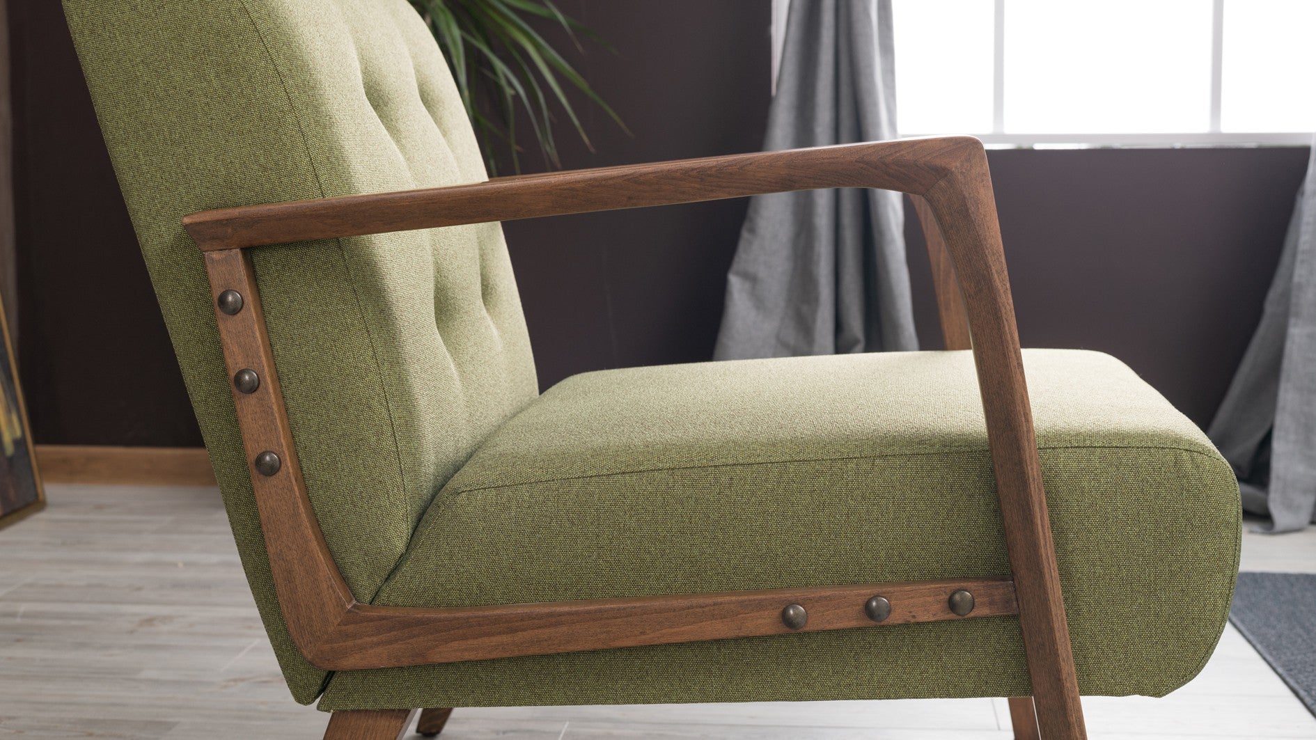 Poltrona moderna – 69x80x83 cm – Verde – 100% poliéster, madeira de faia, nogueira