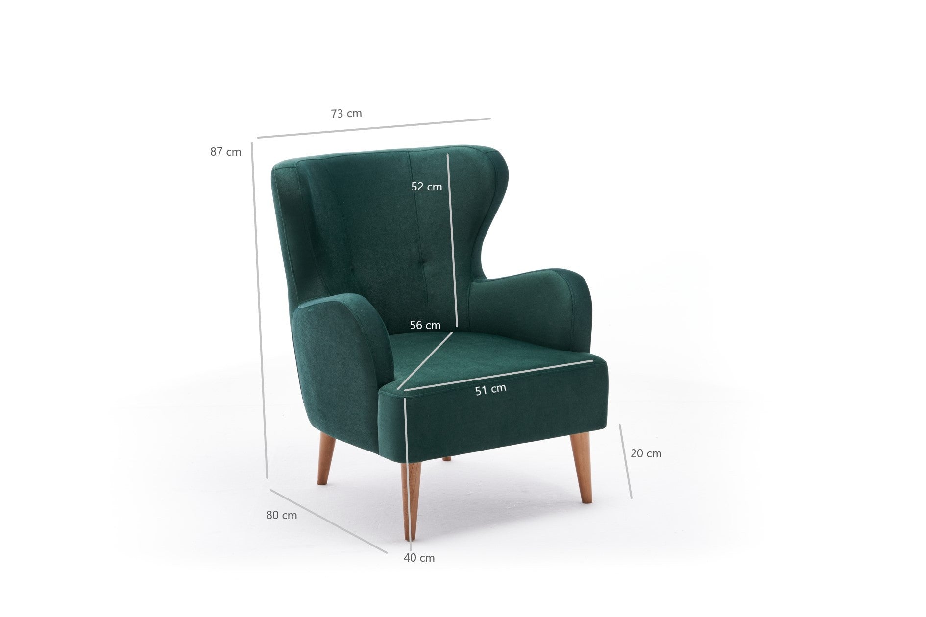 Poltrona Elegante em Veludo Verde Petróleo – 73x87x80 cm – Madeira de Carpa