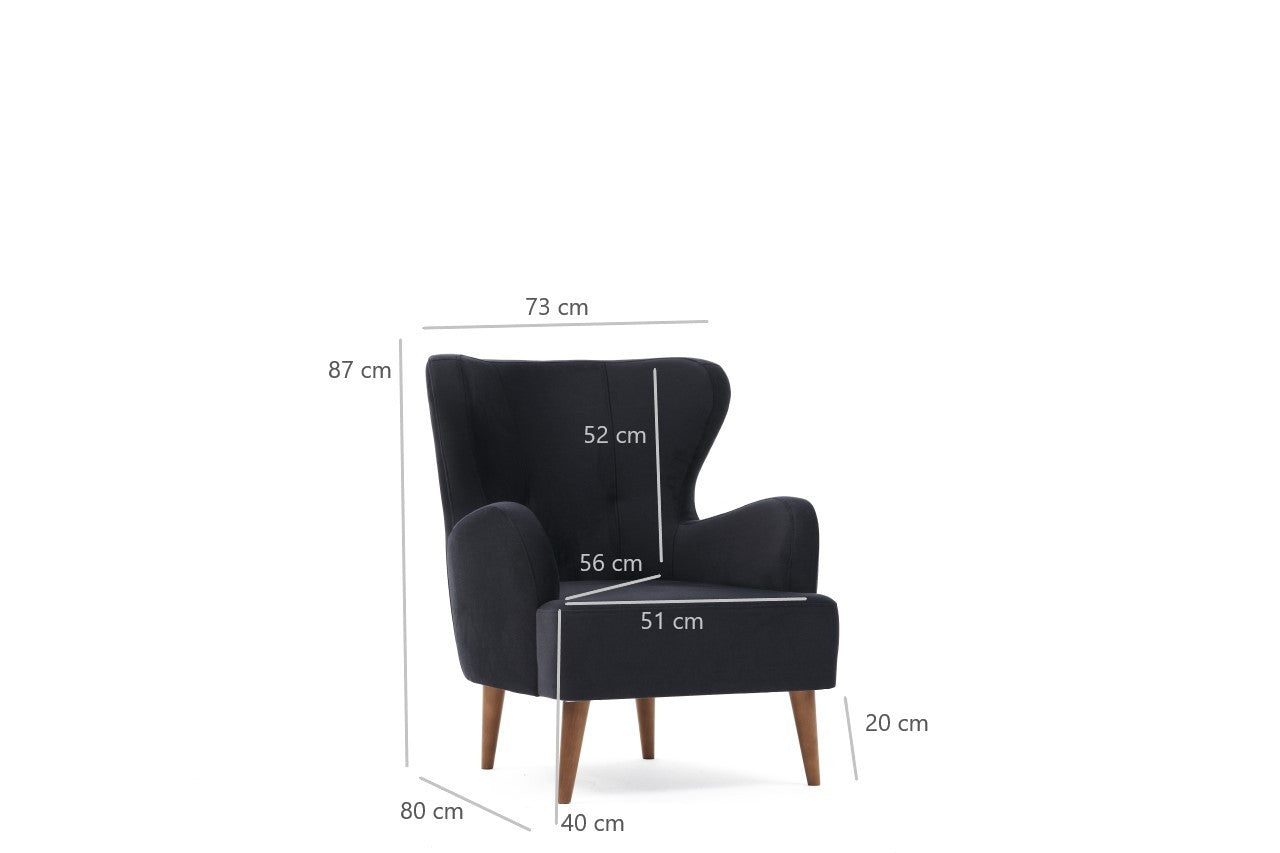 Poltrona Elegante – 73 x 87 x 80 cm – Antracite – Madeira de Carpa e Faia
