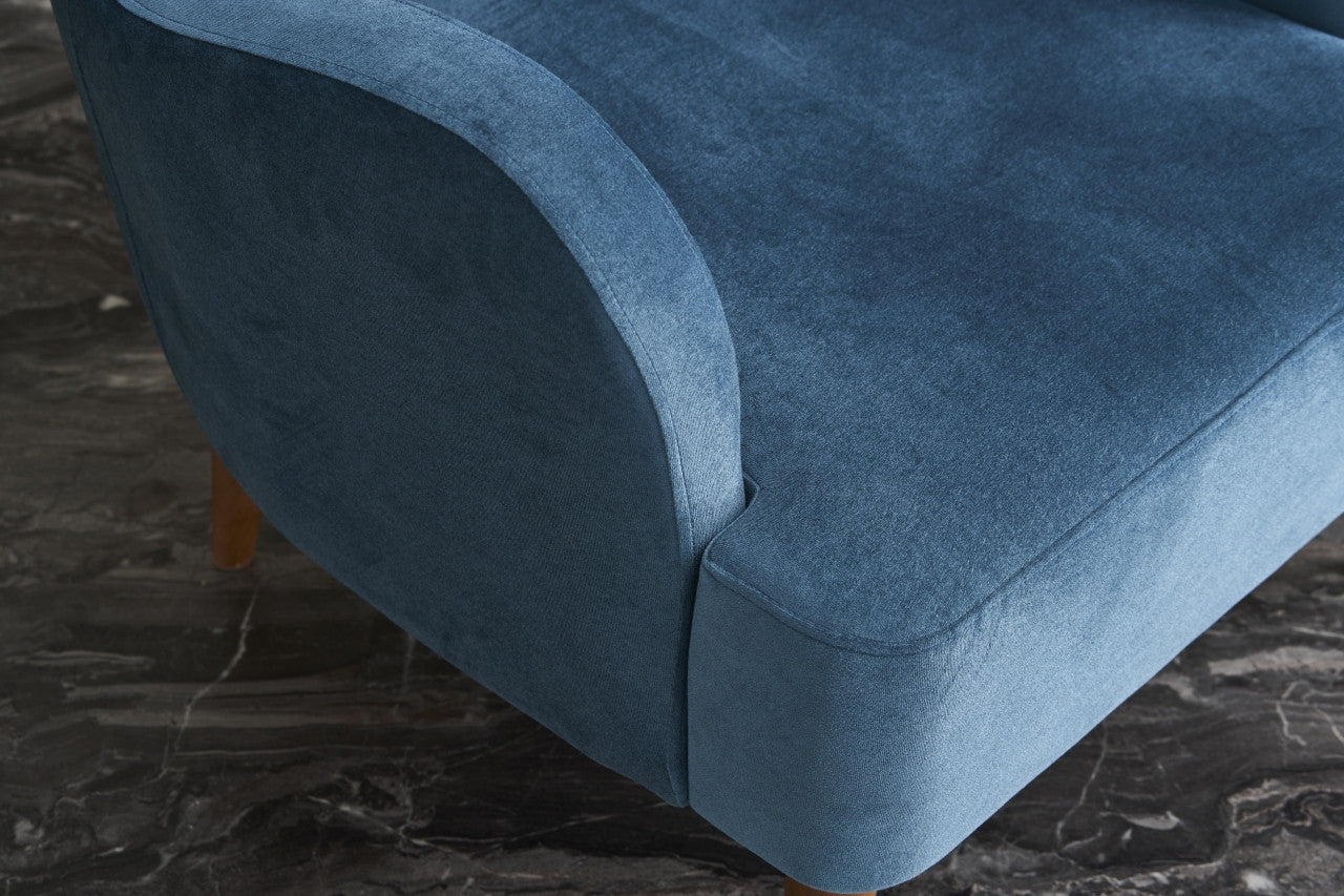 Poltrona Elegante – 73x87x80 cm – Azul – Tecido de Veludo e Madeira de Carpa