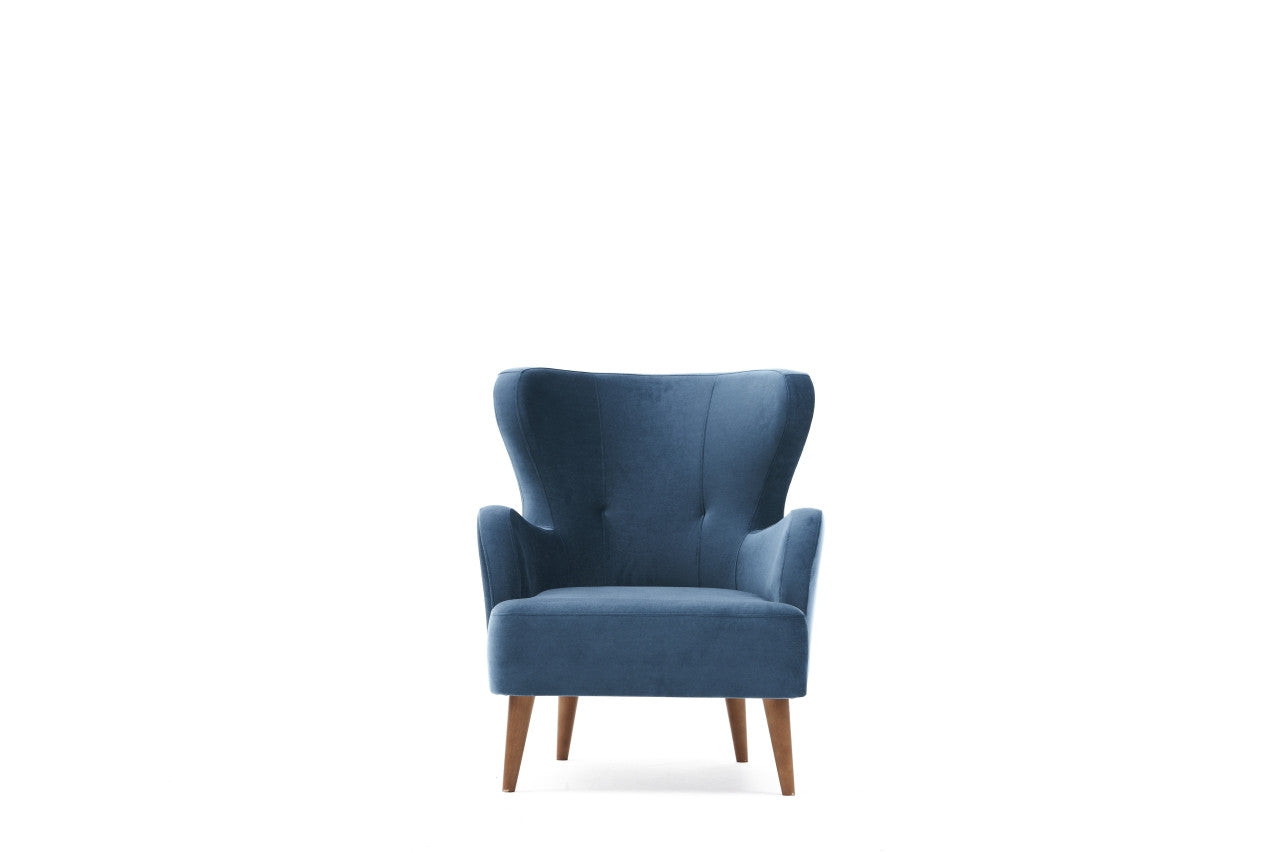 Poltrona Elegante – 73x87x80 cm – Azul – Tecido de Veludo e Madeira de Carpa
