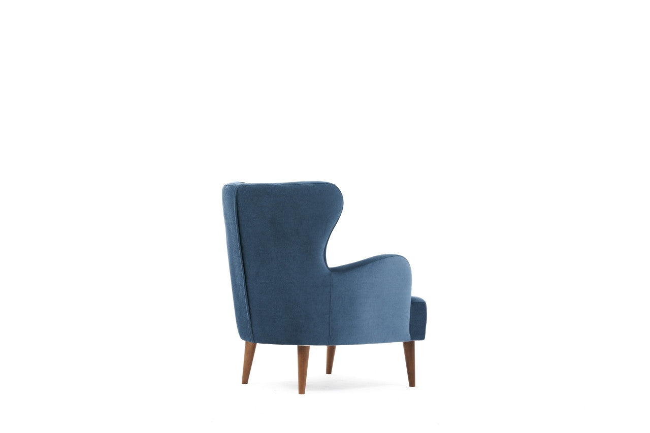 Poltrona Elegante – 73x87x80 cm – Azul – Tecido de Veludo e Madeira de Carpa