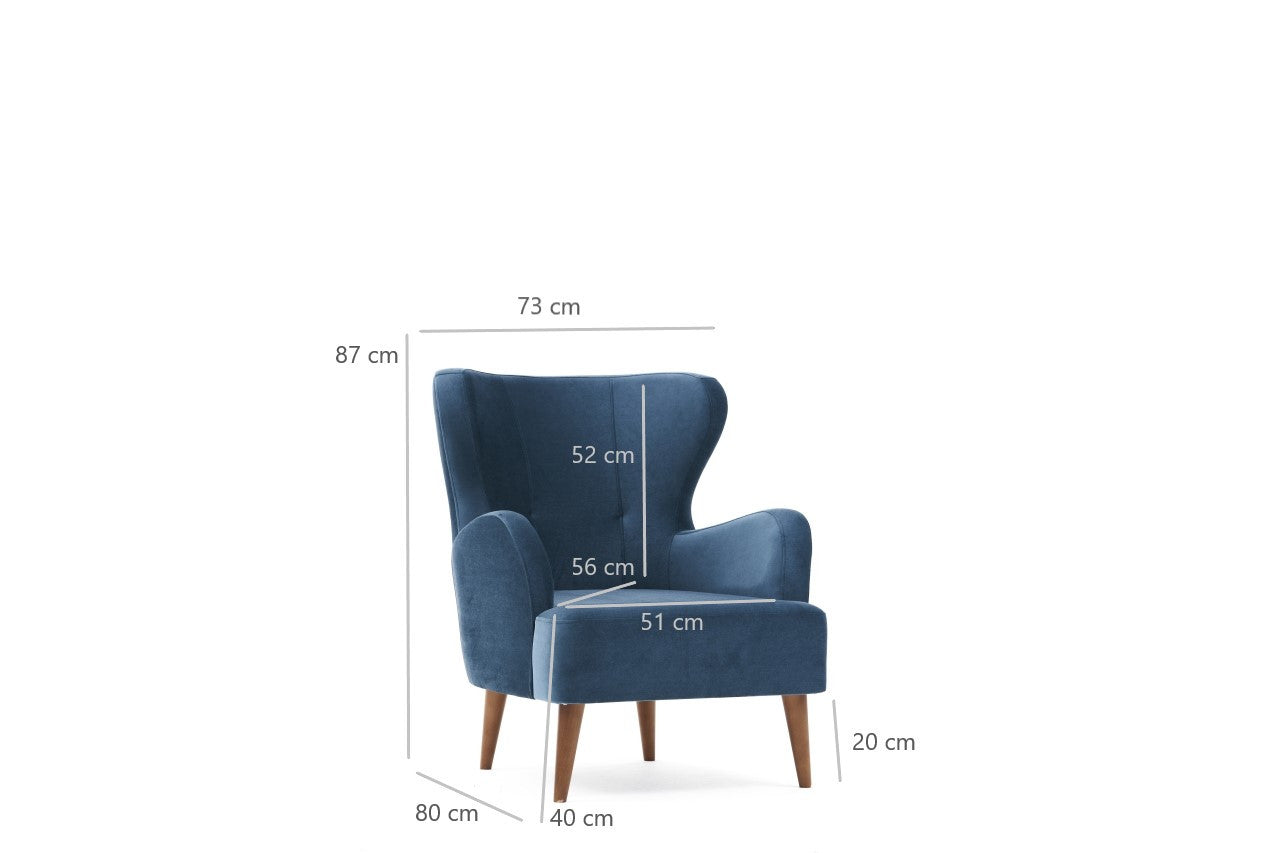 Poltrona Elegante – 73x87x80 cm – Azul – Tecido de Veludo e Madeira de Carpa