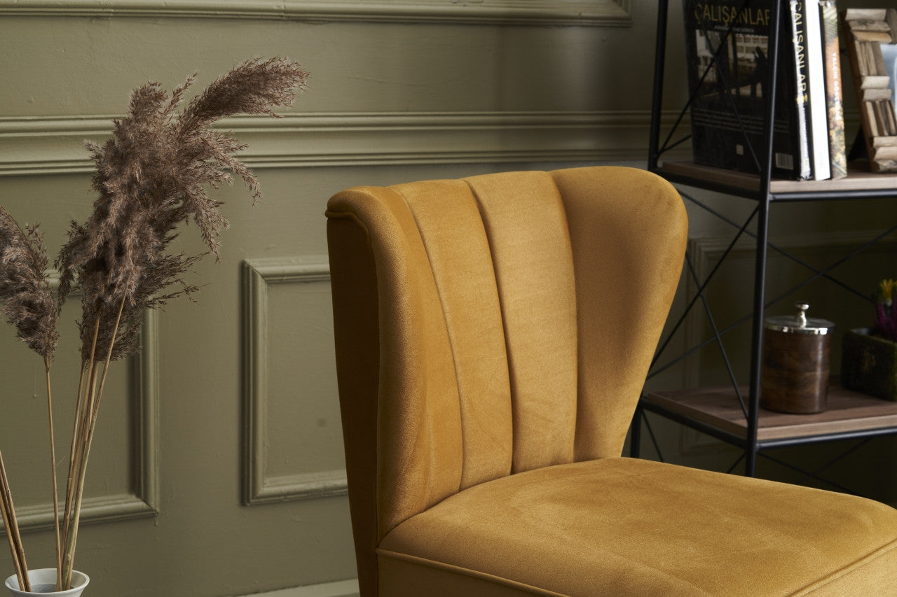 Poltrona Elegante com Asas – 65x65x80 cm – Dourado – Madeira de Faia