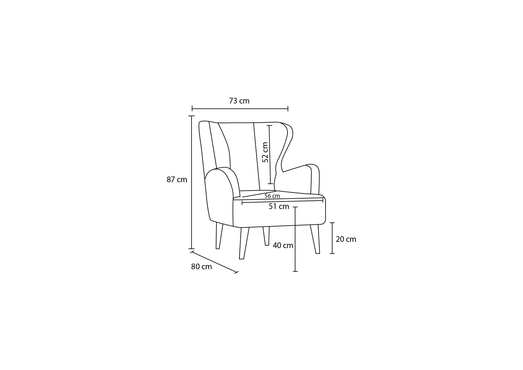 Poltrona Elegante – 73 x 87 x 80 cm – Antracite – Madeira de Carvalho e Chenille