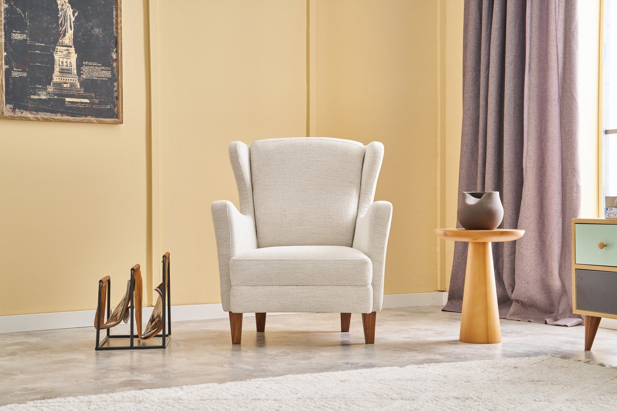 Poltrona Elegante – 77 x 98 x 80 cm – Creme – Chenille