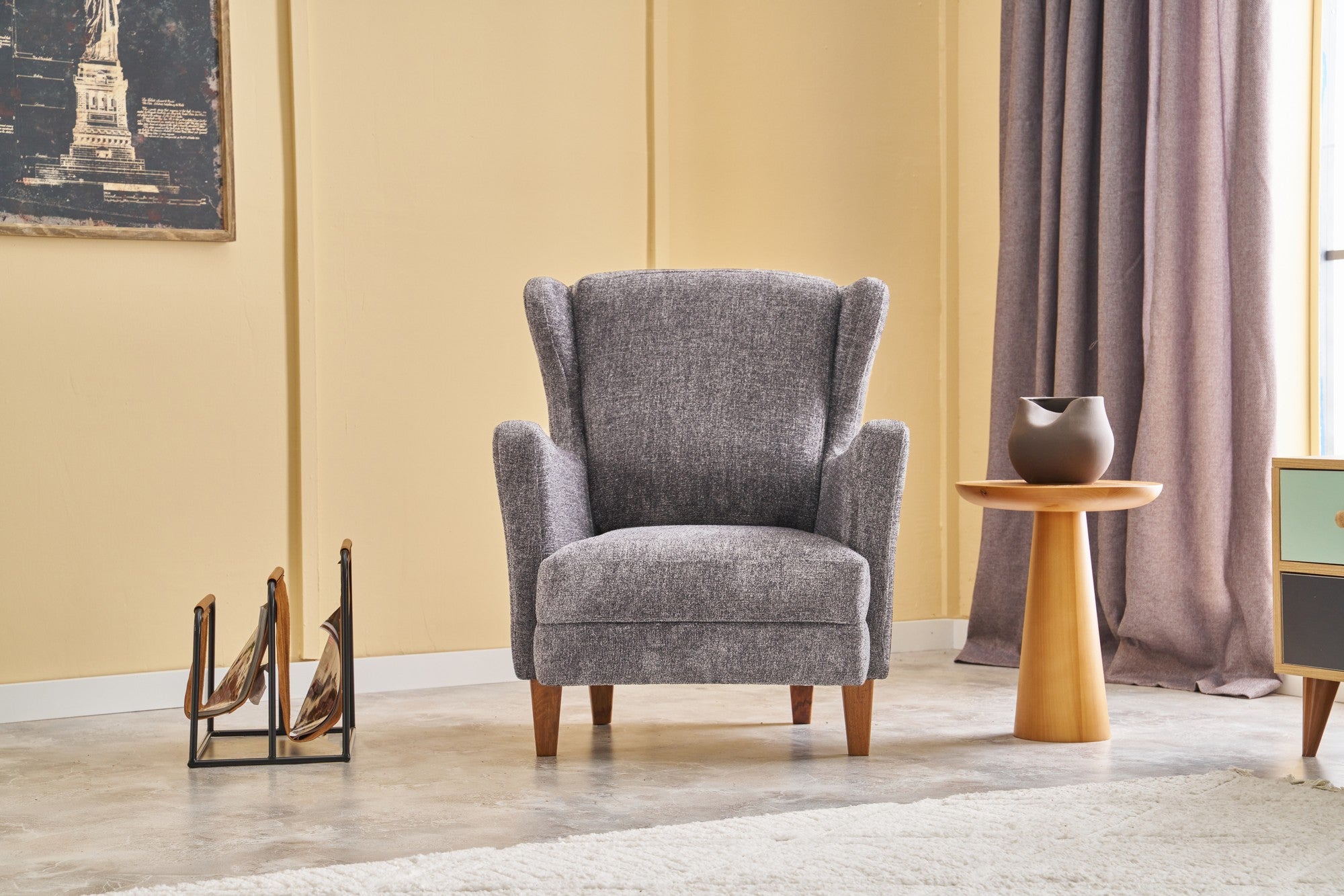 Poltrona Elegante – 77x98x80 cm – Cinza – Chenille