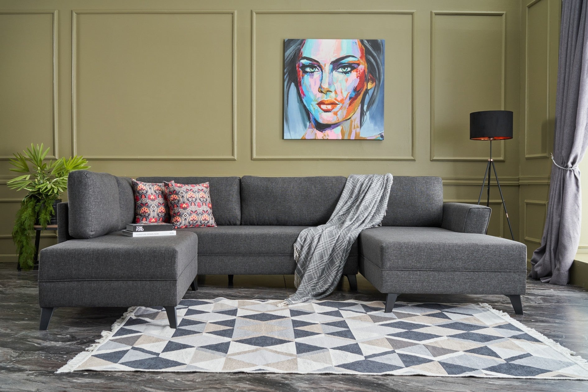 Sofá-cama de canto moderno, antracite, 300 cm | Estrutura de madeira de abeto, tecido 50% poliéster/linho | Fácil de limpar, espuma 28 DNS, perfeito para espaços industriais e escandinavos