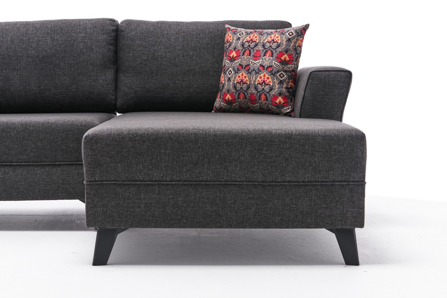 Sofá-cama de canto moderno, antracite, 300 cm | Estrutura de madeira de abeto, tecido 50% poliéster/linho | Fácil de limpar, espuma 28 DNS, perfeito para espaços industriais e escandinavos