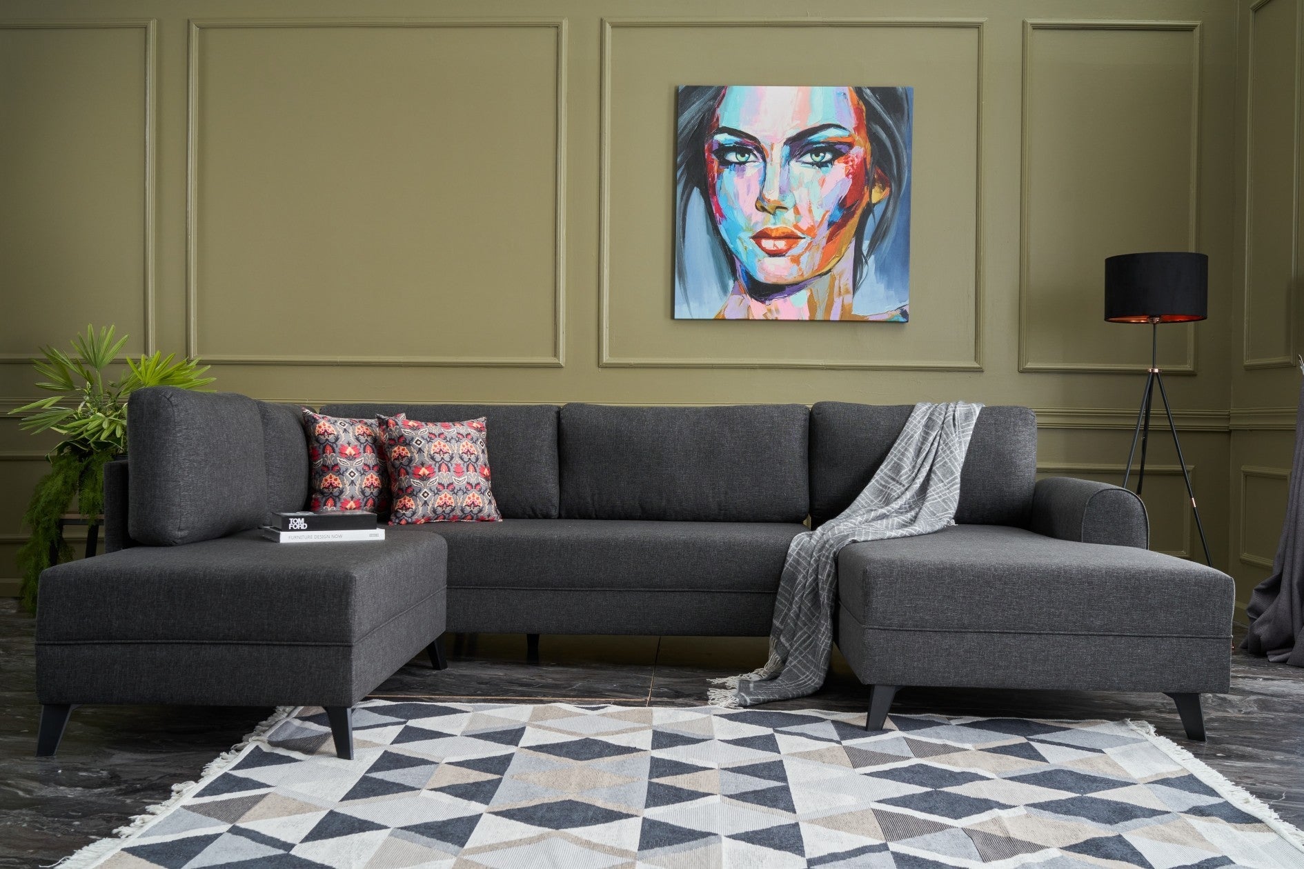 Sofá-cama de canto moderno, antracite, 300 cm | Estrutura de madeira de abeto, tecido 50% poliéster/linho | Fácil de limpar, espuma 28 DNS, perfeito para espaços industriais e escandinavos