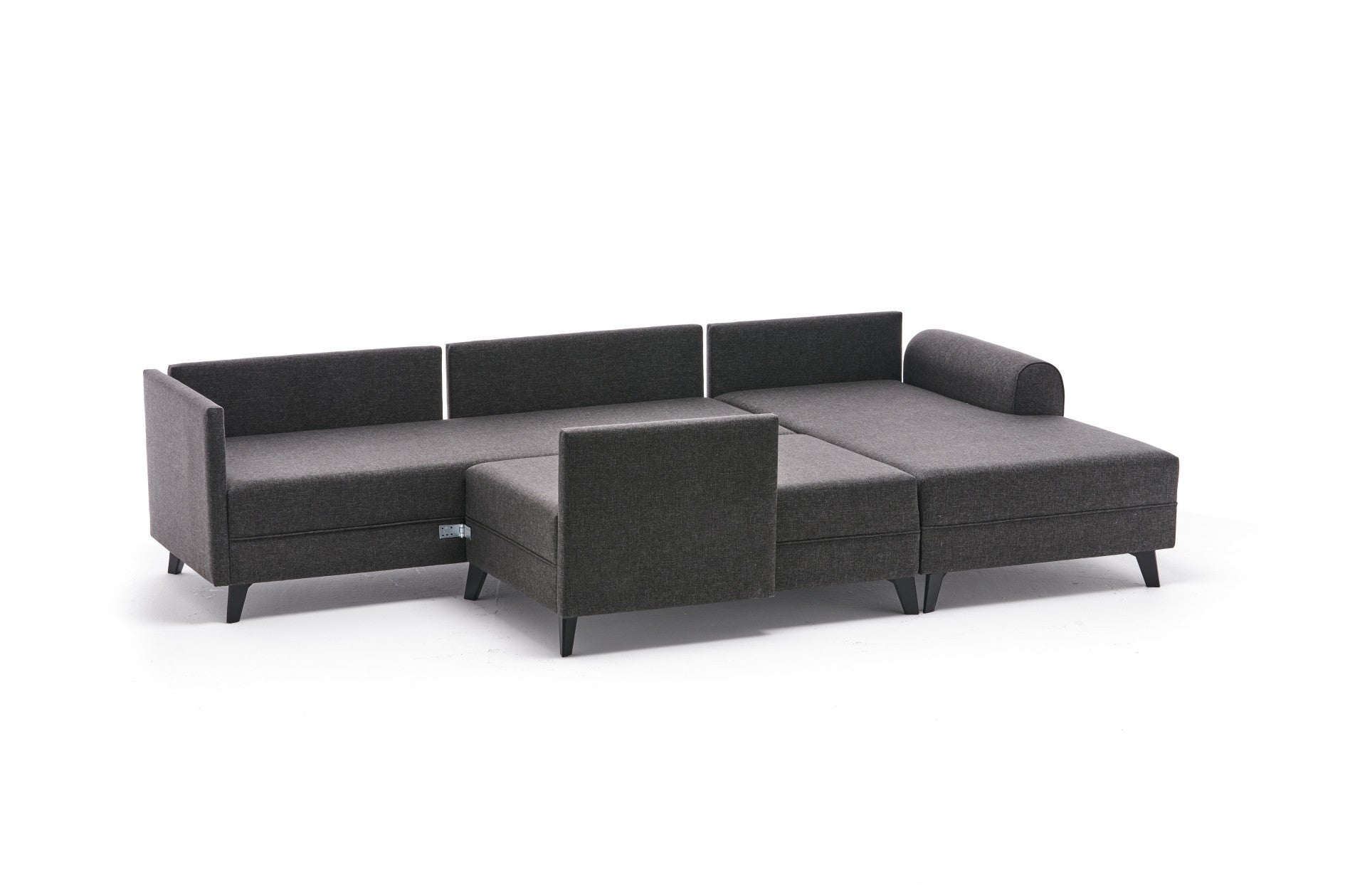 Sofá-cama de canto moderno, antracite, 300 cm | Estrutura de madeira de abeto, tecido 50% poliéster/linho | Fácil de limpar, espuma 28 DNS, perfeito para espaços industriais e escandinavos