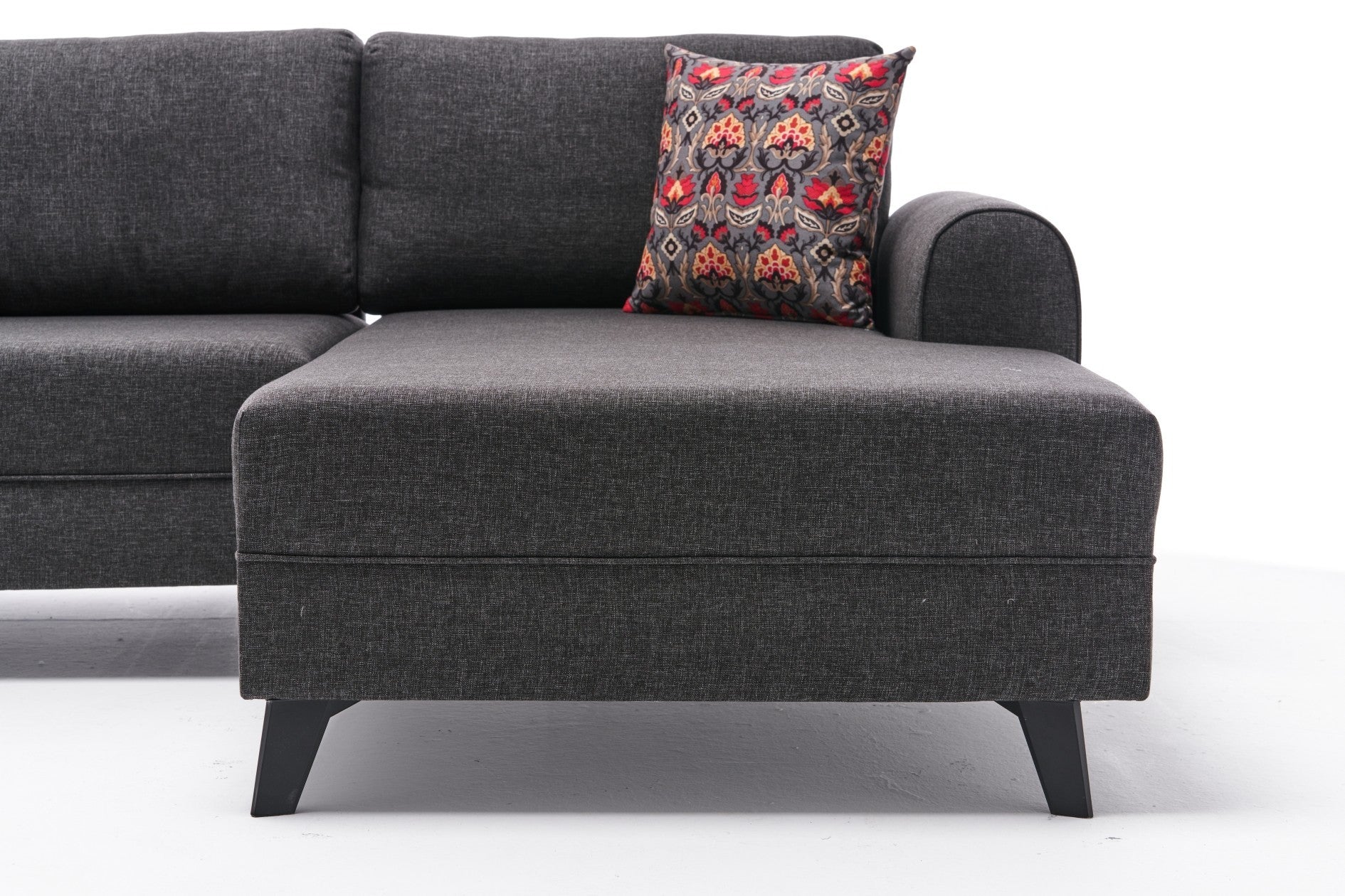 Sofá-cama de canto moderno, antracite, 300 cm | Estrutura de madeira de abeto, tecido 50% poliéster/linho | Fácil de limpar, espuma 28 DNS, perfeito para espaços industriais e escandinavos