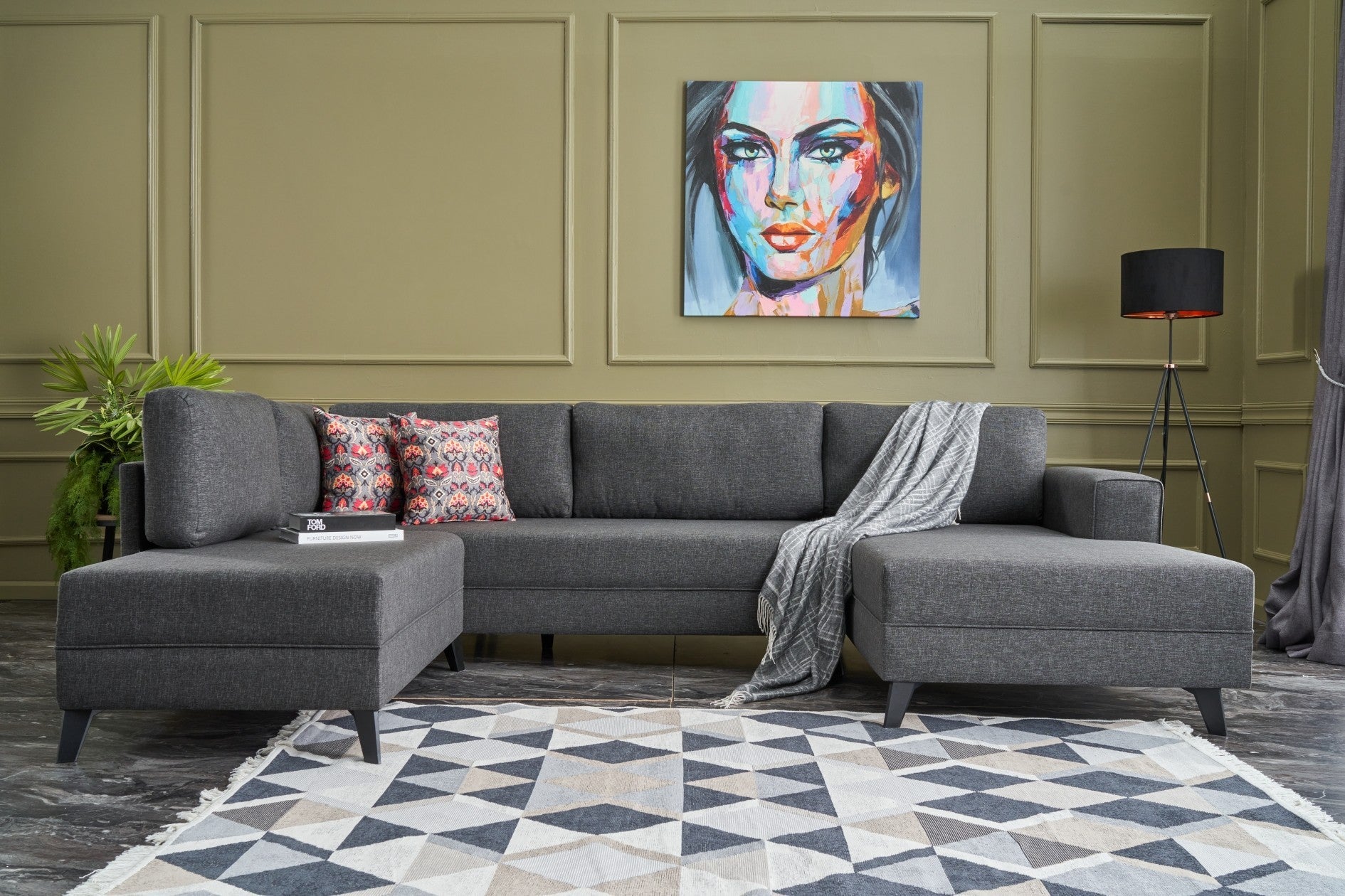 Sofá-cama de canto moderno, antracite, 300 cm | Estrutura de madeira de abeto, tecido 50% poliéster/linho | Fácil de limpar, espuma 28 DNS, perfeito para espaços industriais e escandinavos