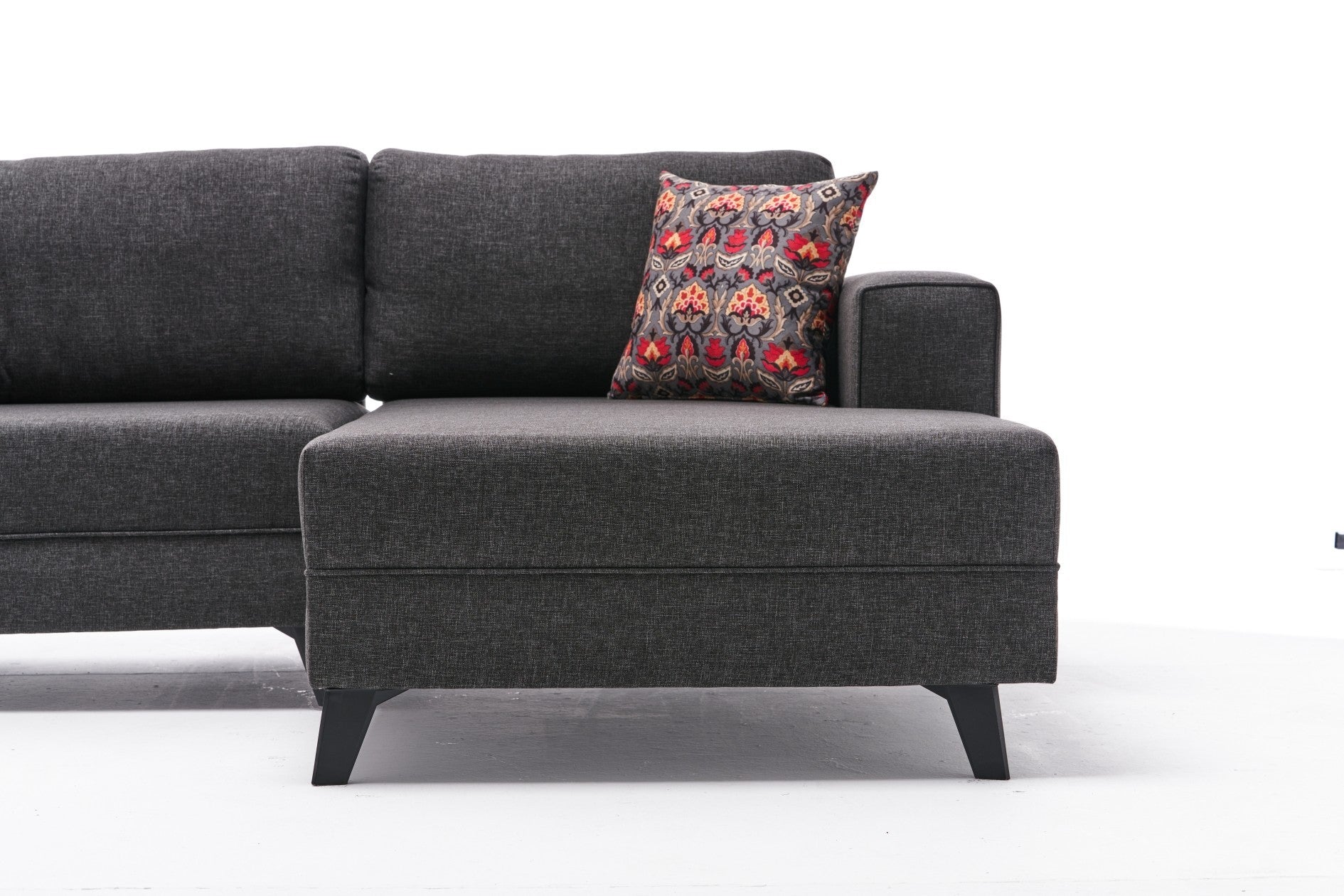 Sofá-cama de canto moderno, antracite, 300 cm | Estrutura de madeira de abeto, tecido 50% poliéster/linho | Fácil de limpar, espuma 28 DNS, perfeito para espaços industriais e escandinavos