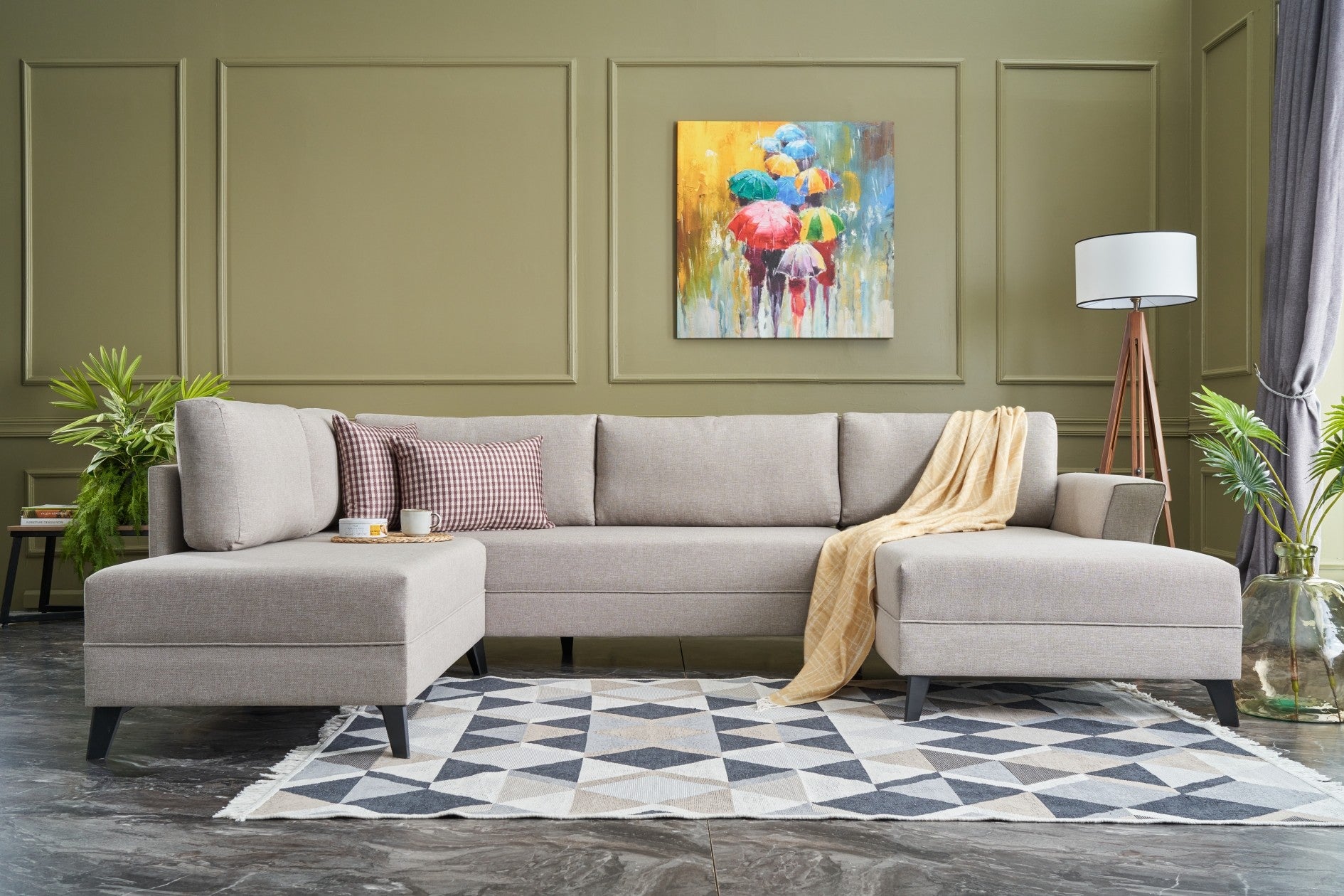 Sofá-cama de canto moderno, creme, 300 cm | Estrutura de madeira de abeto, 50% poliéster/linho, espuma 28 DNS, tecido fácil de limpar | Elegante e funcional para qualquer espaço
